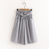 2021 Button Front School Women Wide Leg Shorts Skirts Korean Style Casual Loose Solid Elastic Waist Streetwear Flare Short Pants