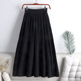 Fashion Women Winter Casual Elastic High Waist Midi Skirt A Line Elegant Solid Pleated Knitted Skirts