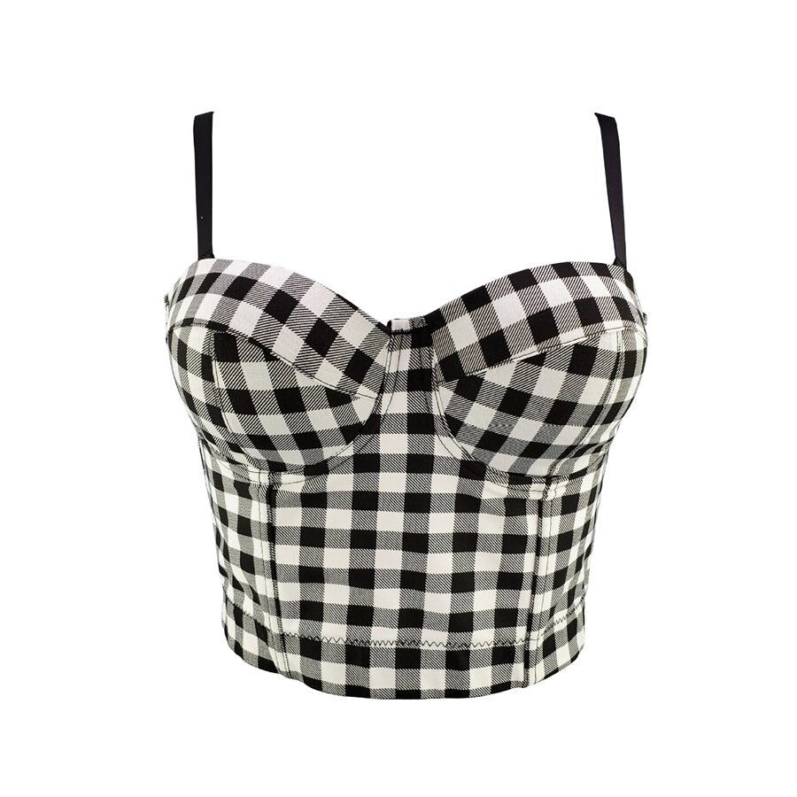 Crop Top To Wear Out Bra Plaid Women Tops Sexy Nightclub Corset Summer Push Up Bralette Tops