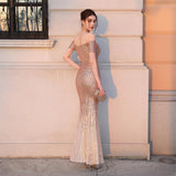 Gold Gradient Color Mermaid Evening Dress Elegant Off Shoulder Formal Party Gown Shinning Sequin Occasion Dress