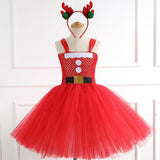Christmas Princess Dress Reindeer Costume Cosplay Santa Claus Girls Mesh Tutu Handmade Dress Christmas Costume for Kids