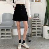 Women High Waist Mini Skirts Korean Style Solid Color All-match A-line Ladies Elegant Casual Skirt