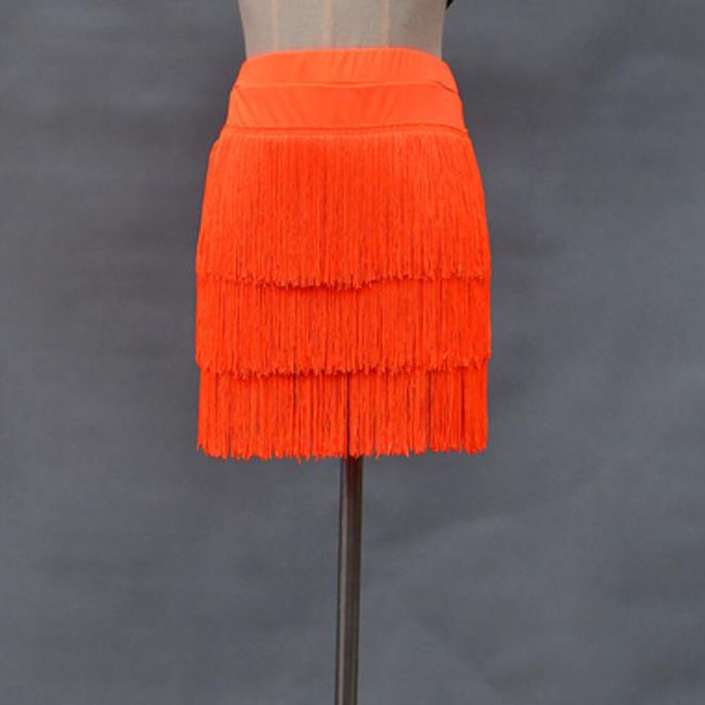 Orange Tassel Summer Women Casual Elegant High Waist Cake-Layers Fringed Latin Dance Pencil Skirts