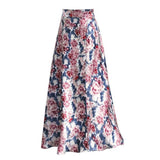 Boho Print Long Women Bottoms High Waist Vintage Ladies Satin Skirt