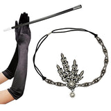 3pcs/set 1920s Flapper Great Gatsby Accessories Set Leaf Medallion Pearl Headband Black Gloves Cigarette Holder Costume