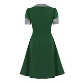 Square Neck Single-Breasted Bow Vintage Green A-Line Elegant 50s Style Women Short Sleeve Pinup Midi Dresses