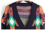Winter Women Cardigans V-Neck Loose Denim Sleeve Vintage Warm Tops Knitted Sweater Coat