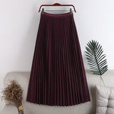 New Women Pleated Stretch High Waist Summer A-Line Long Skirt