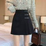 Ladies Elegant A-line Mini Skirts Korean Style Vintage Woolen All-match High Waist Women Casual Short Skirt