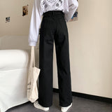 Women White Casual Jeans Korean Style All-match Loose High Waist Female Wide Leg Denim Pants