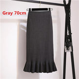 Elastic Women Pencil Warm Office Wear Elegant Knitted Straight Mid-Long Bodycon Skirt