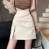 Ladies A-line Mini Skirts Spring Korean Style PU Leather All-match Furcal Women High Waist Short Skirt