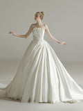 Satin Wedding Dress New Style Tuxedo Bride Slim Strapless Women Simple Wedding Dresses Pleated White Vestido