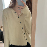 Autumn Women Coat Oblique-breasted Long Sleeve irregular Sweater Cardigan Solid Elegant Casual Sweater