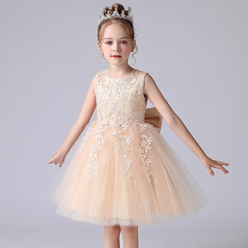 Tulle Pretty Flower Girl Dress Sofe Lace Baby Girl Dress Kids Formal Wear Wedding Party Dress With Bow