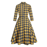 Autumn Retro 50s A Line Party Dress Plaid Print Cotton Shirt Robe Femme Single Button 3/4 Sleeve Hepburn Pin Up Swing Dresses