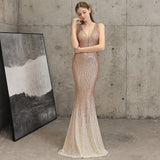 Sleeveless Evening Dress V-Neck Formal Dress For Women Long Robe De Soriee Sequins Prom Mermaid Party Dress