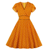 2021 Summer Women Beach Party Dress Polka Dot Printed Short Sleeve Retro Vintage 50s 60s Boho Bohemian Sexy Casual Swing Dresses