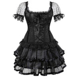 Burlesque Corset And skirt Tutu Set Sleeves Floral Lace Up Gothic Bustier Overbust Corset Dresses For Women Plus Size