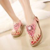 Solid Open Toe Women New Summer Crystal Flat Roman Shoes Plus Size 35-45 Vacation Beach Sandal