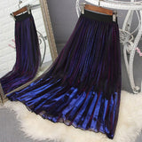 A-Line High Waist Pleated Mesh Women Retro Gradient Color Slim Skirt