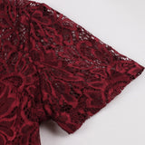 Burgundy Formal Short Sleeve Lace Patchwork Stand Collar Robe Swing Elegant Evening Party Dresses