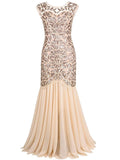 Vintage Mujer Sequins Beading Long Evening Dress Formal Round Neck Lace Long Sexy Party Special Occasion Dress