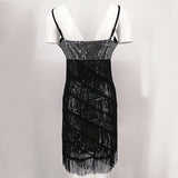 Stunning Stage Dance Costume Tiered Tassel V-Neck Fringe Dress 1920s Great Gatsby Flapper Party Sequin Cami Dress