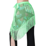 Belly Dance Hip Scarf Sequins Mesh Triangle Wrap Skirt Waist Chain Shiny Embroidery Filigree Fringe Hem SKirt