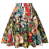 Summer Gothic Women Vintage Skirts 50s Plus SizeTutu Polka Dot Parrot Palm Floral Green High Waist Navy Blue School Swing Skater