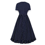 Short Sleeve Polka Dot Vintage 70s Summer Midi Dress High Waist Elegant Ruffle Hem Long Dress