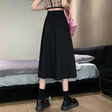 Plus Size Women High Waist Casual Skirts Korean Style Solid Color Ladies Elegant A-line Long Skirt