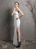 White One Shoulder Taffeta Women Formal Dress Ruffle Sleeve Split Party Gowns Dress for Wedding