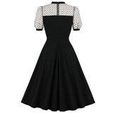 Retro Vintage A-Line Pinup Women Flare Swing Dress Puff Sleeve Black French Office Slim Fit Casual Mini Vestidos Mujer Clothes