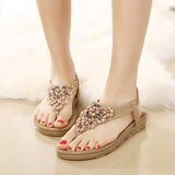 Solid Open Toe Women New Summer Crystal Flat Roman Shoes Plus Size 35-45 Vacation Beach Sandal