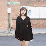 2021 Streetwear Punk Gothic Black Shirt Dress Fashion Hip Hop Grunge Clothes Long Sleeve V Collar Slim High Waist Mini Dresses