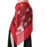 Belly Dance Hip Scarf Sequins Mesh Triangle Wrap Skirt Waist Chain Shiny Embroidery Filigree Fringe Hem SKirt