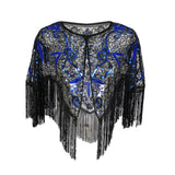 Women 1920s Flapper Embroidery Fringe Shawl Cover Up Gatsby Party Beaded Sequin Cape Vintage Mesh Scraf Wraps for Dresses