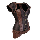 Women Steampunk Gothic Vintage Pu Leather Corset Bustier With Jacket Halter Overbust Corset Lingerie Top Pirate Costume