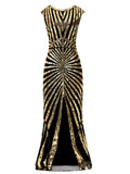 1920S GATSBY Sequins Women Full Dress O-neck Beaded Split V-Back Club Night Out Dress