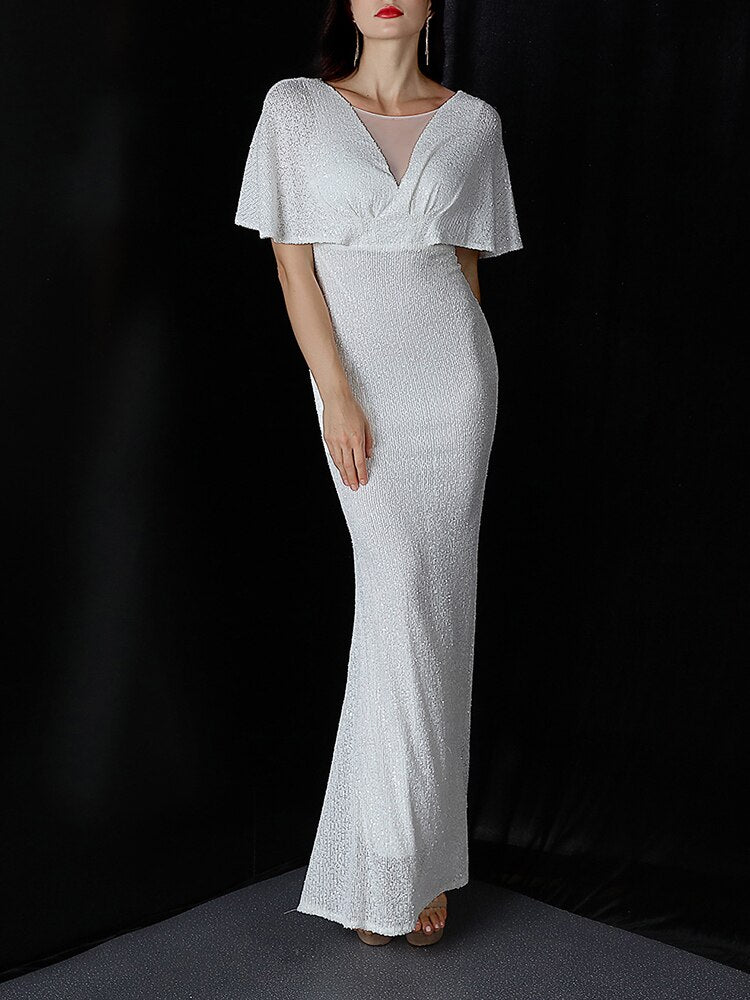 Shinning Sequins Party White Evening Dresses Floor-Length Mermaid Elegant Formal Occasion Vestioes