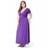 Black 5XL Plus Size Women Short Sleeve Deep V Neck High Waist Long Maxi Summer Party Casual Dresses