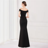 Women Black Appliques Beading Long Evening Dress Elegant Off Shoulder Formal Party Prom Dress