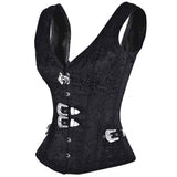 Gothic Steampunk Waist Trainer Overbust Black Jacquard Waist Cincher Bustier Corset