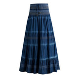 Summer High Waist Long Solid Party Floor-Length Jean Women Denim Pleated Maxi Skirts