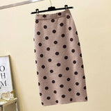 Elastic Pencil Women High Waist Long Knitted Office Thick Polka Dot Midi Skirt