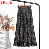 High Waist Floral Print Mid Calf Long Pleated Women Summer Vintage Elegant Chiffon Midi Skirt