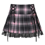 2021 Lace Up Goth Y2K Pleated Skirt Woman Punk Style Dark Academia Aesthetic Vintage 90s Streetwear Black Dance Mini Skirt