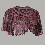 Vintage 1920s Flapper Shawl Sequin Beaded Short Cape Beaded Decoration Gatsby Party Mesh Short Cover Up Dress Accessory