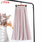 High Waist Floral Print Mid Calf Long Pleated Women Summer Vintage Elegant Chiffon Midi Skirt